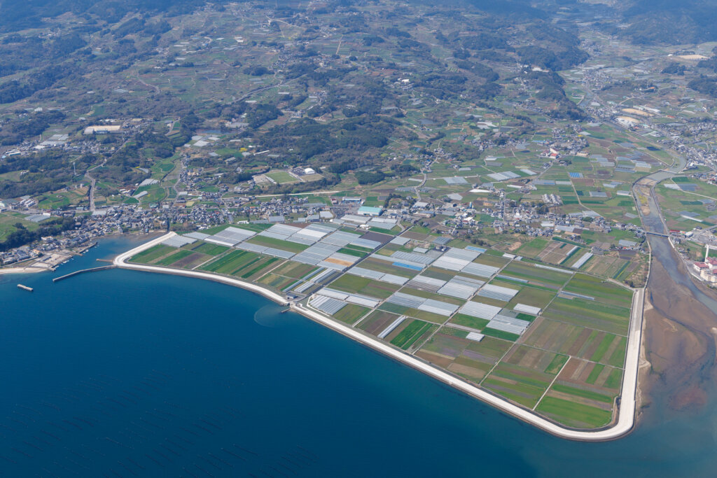 南島原市上空からの景色